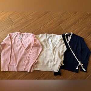 LOFT bundle of three women sweaters. Navy ivory and pink.